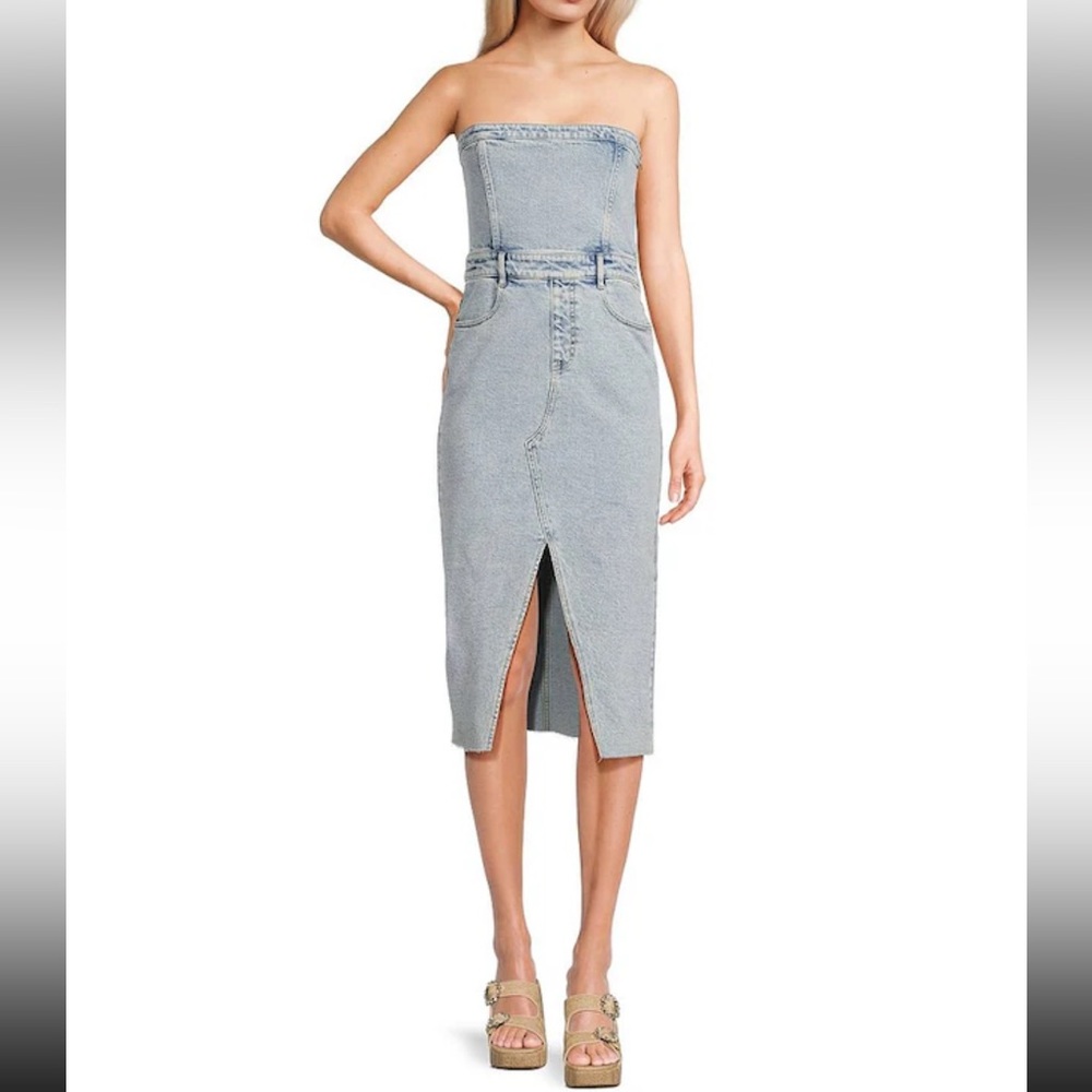 Gianni Bini Strapless Denim Slit Midi Dress